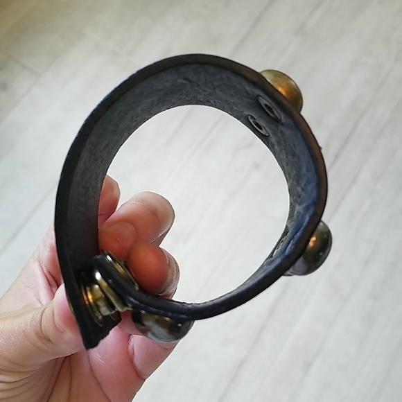 Leather Navy Studded Cuff Bracelet - Picture 4 of 4